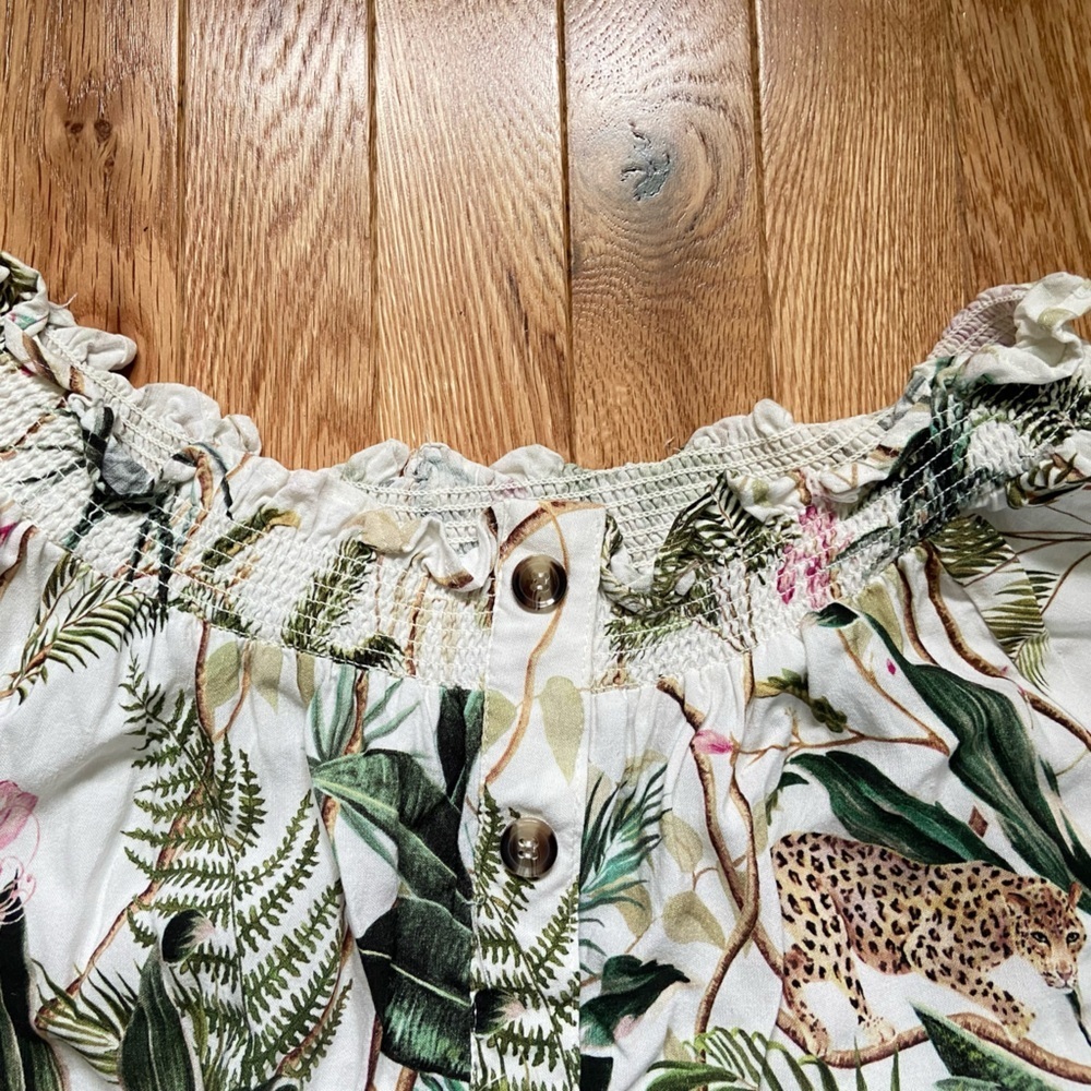 H&M Jaguar Palm Jungle print Blouse / Wide Leg Trouser Set Animal 4/6 Like New​​ - Picture 6 of 13